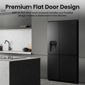 Hisense PureFlat RS818N4TFC, Non Plumbed Side By Side Fridge Freezer, C Rated In Black