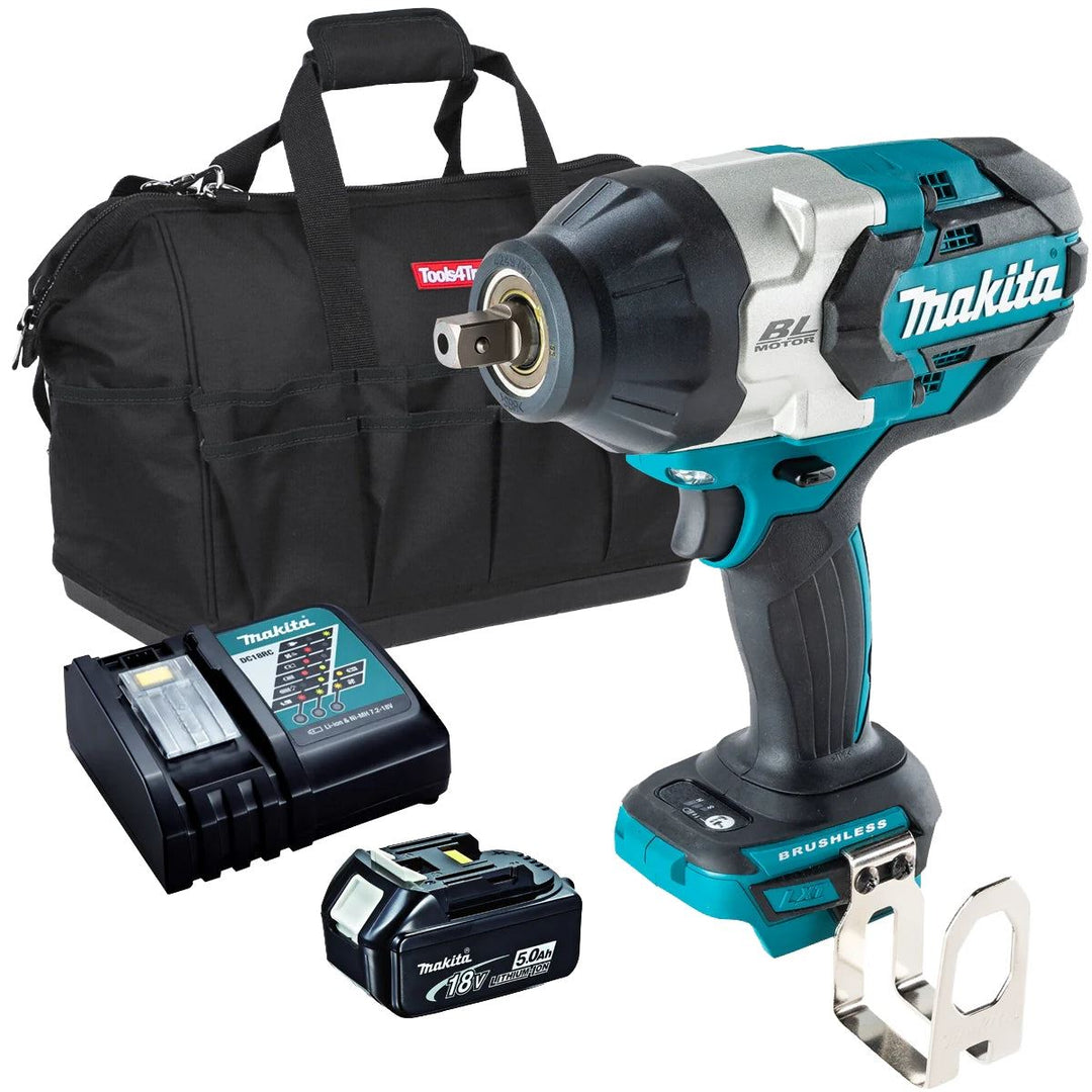 Makita DTW1004Z 18V Brushless 1/2" Impact Wrench with 1 x 5.0Ah Battery Charger &amp; Bag