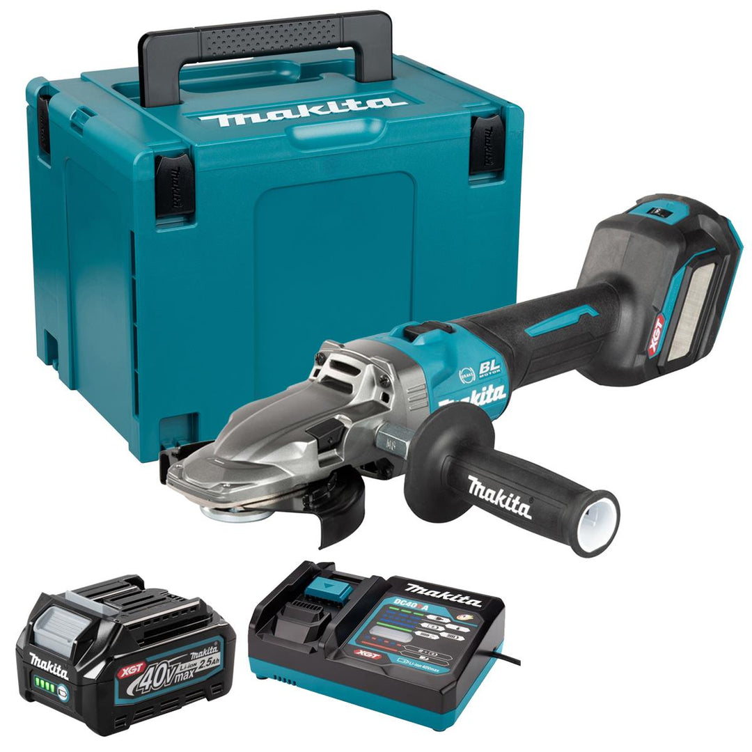 Makita GA055GZ01 40V Max XGT Brushless Angle Grinder with 1 x 2.5Ah Battery Charger & Case