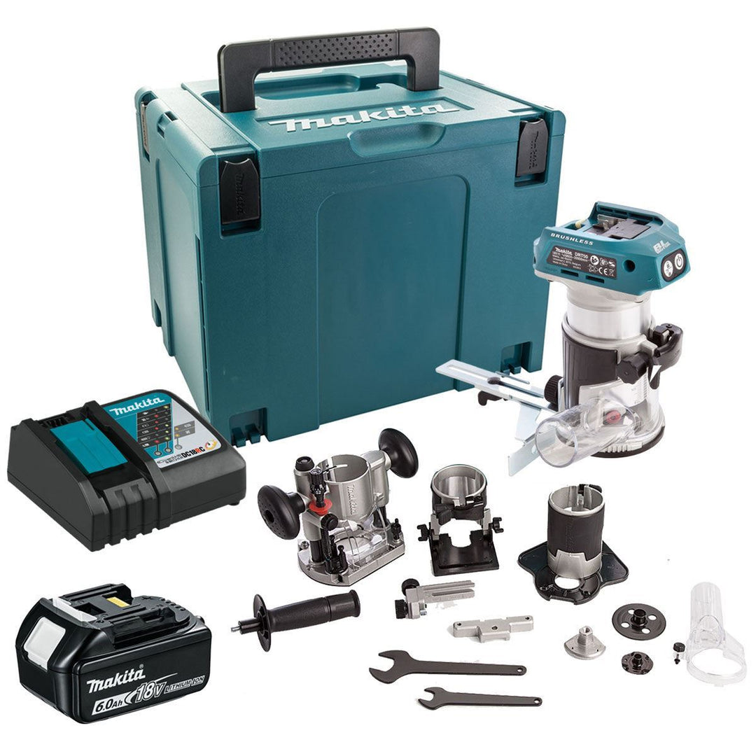 Makita DRT50ZJX3 18V LXT Brushless 1/4" Router Trimmer Body with 1 x 6.0Ah Battery Charger &amp; Case