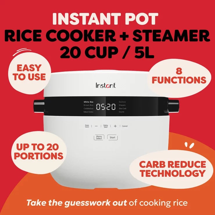 Instant Pot 5L / 20 Cup Rice Cooker &amp; Steamer in White