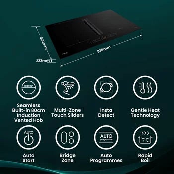 Hisense Hi6 HEH8432BSCWF 83cm Induction Hob with Bridge Zone in Black For External / Recirculation Ventilation