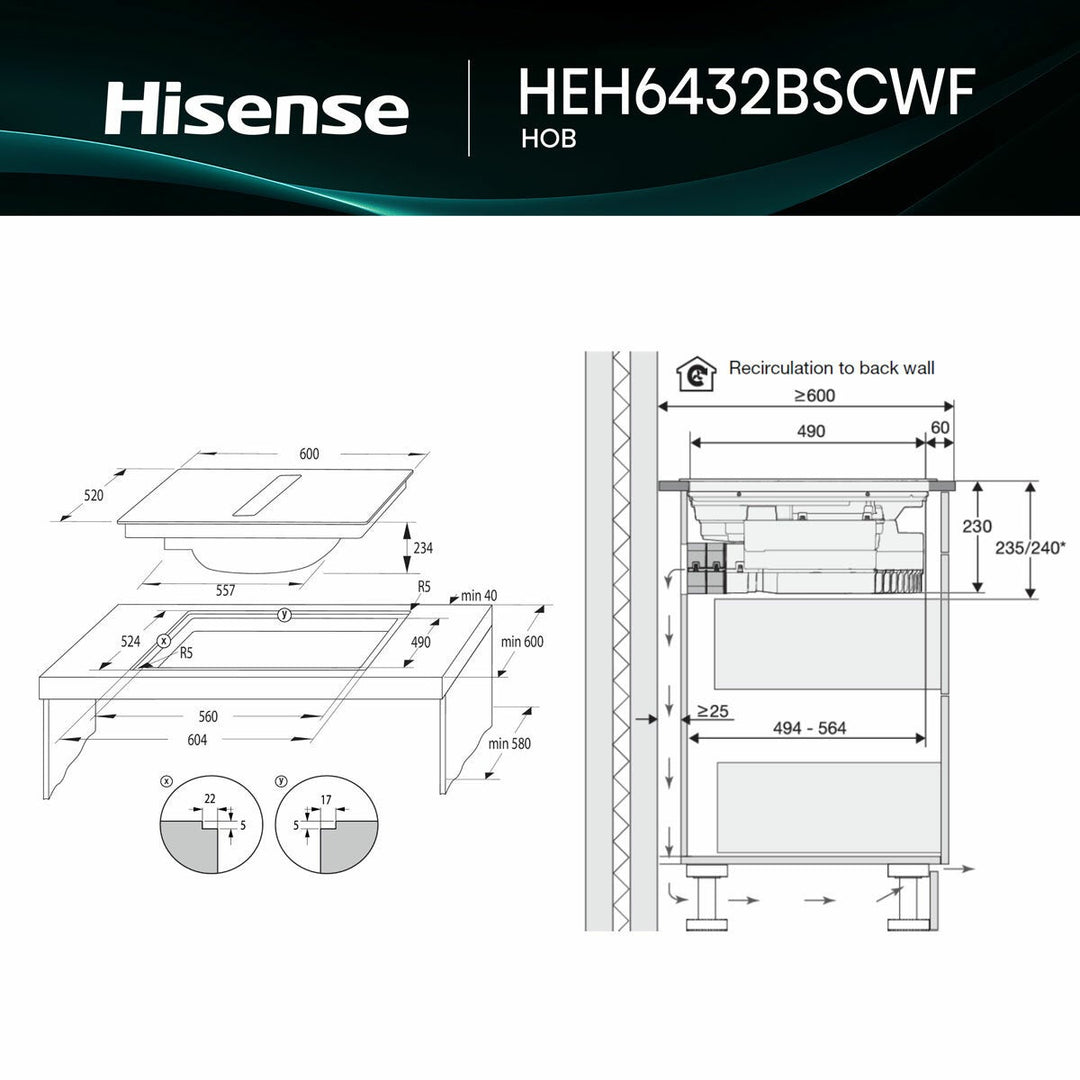 Hisense Hi6 HEH6432BSCWF 60cm Induction Hob in Black, For External / Recirculation Ventilation