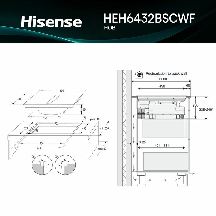 Hisense Hi6 HEH6432BSCWF 60cm Induction Hob in Black, For External / Recirculation Ventilation