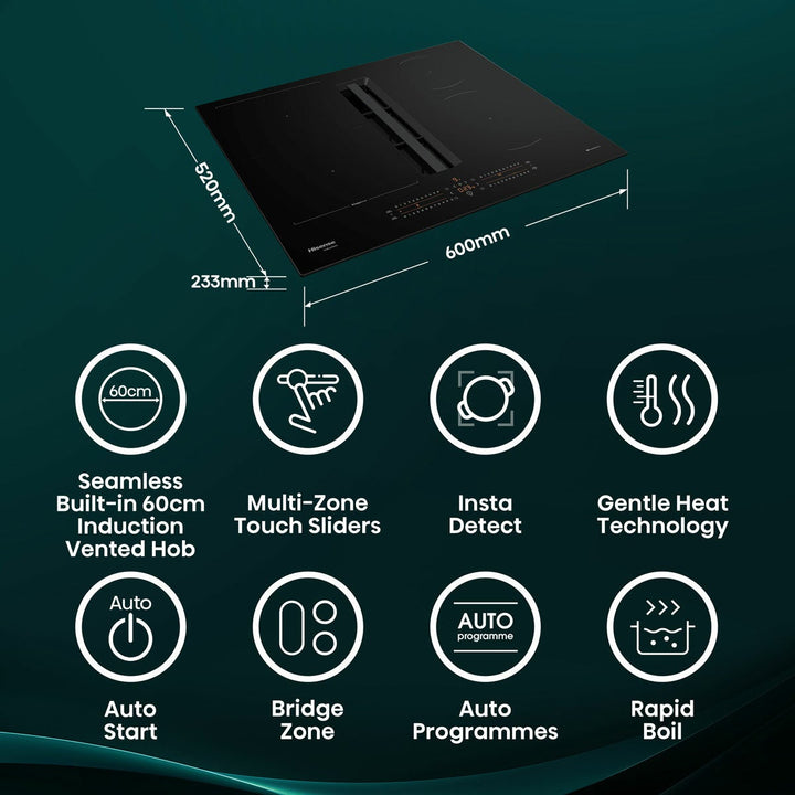 Hisense Hi6 HEH6432BSCWF 60cm Induction Hob in Black, For External / Recirculation Ventilation