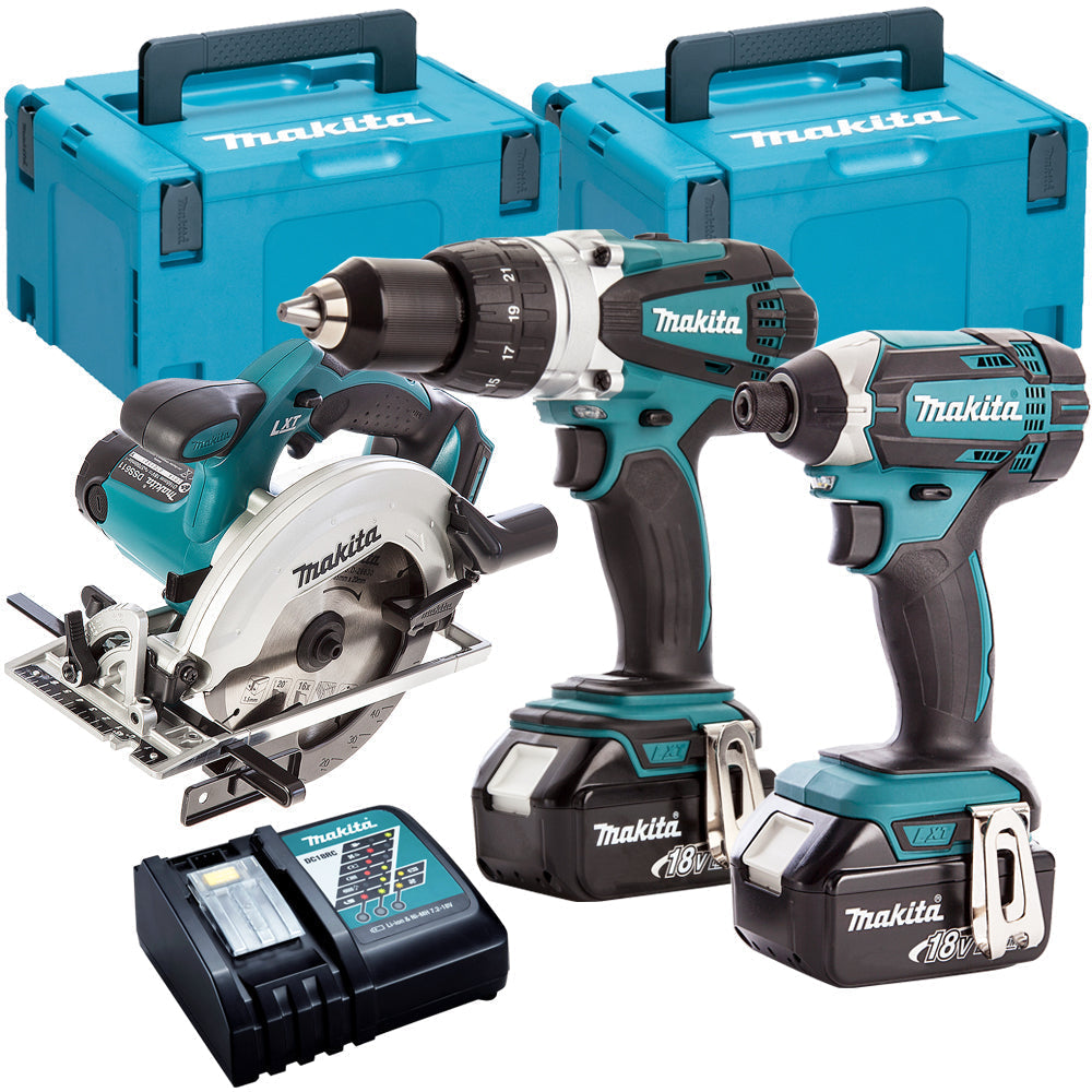 Makita DLX2145TJ 18V Twin Pack 2 x 5.0Ah Batteries Charger &amp; Circular Saw