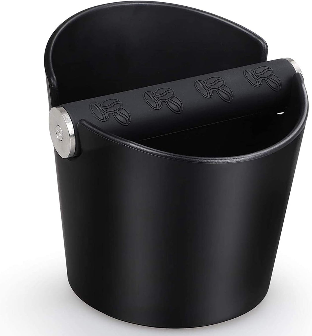 Ideal Swan Barista Style Espresso Knock Box - 4.8 Inch Shock-Absorbent Coffee Bin with Removable Metal Knock Bar and Non-Slip Base (Black)