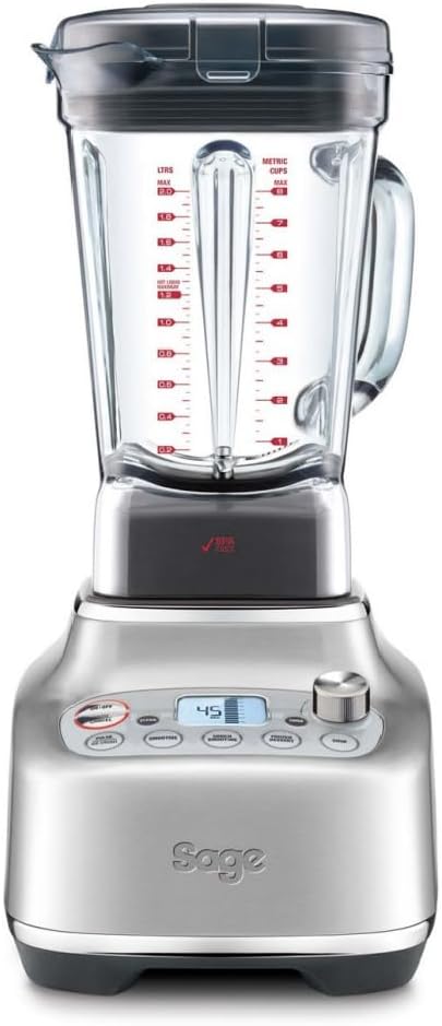 Sage - The Super Q - Quick and Quiet Blender - 5 Programs, 2400 W, 12 Speed Settings, 2 L Jug, 700 ml Cup - Smoothie Maker, Soup, Crushed Ice - Mix, Puree, Cocktails, Sauce - Brushed Stainless Steel
