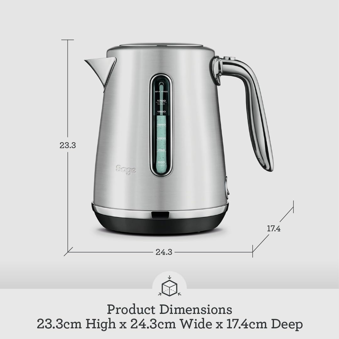Sage - The Soft Top Luxe Quiet Electric Kettle - Fast Boil, Opens Softly, Elegant Design - 1.7 L Capacity, Cordless, 2400 W - Black Stainless Steel