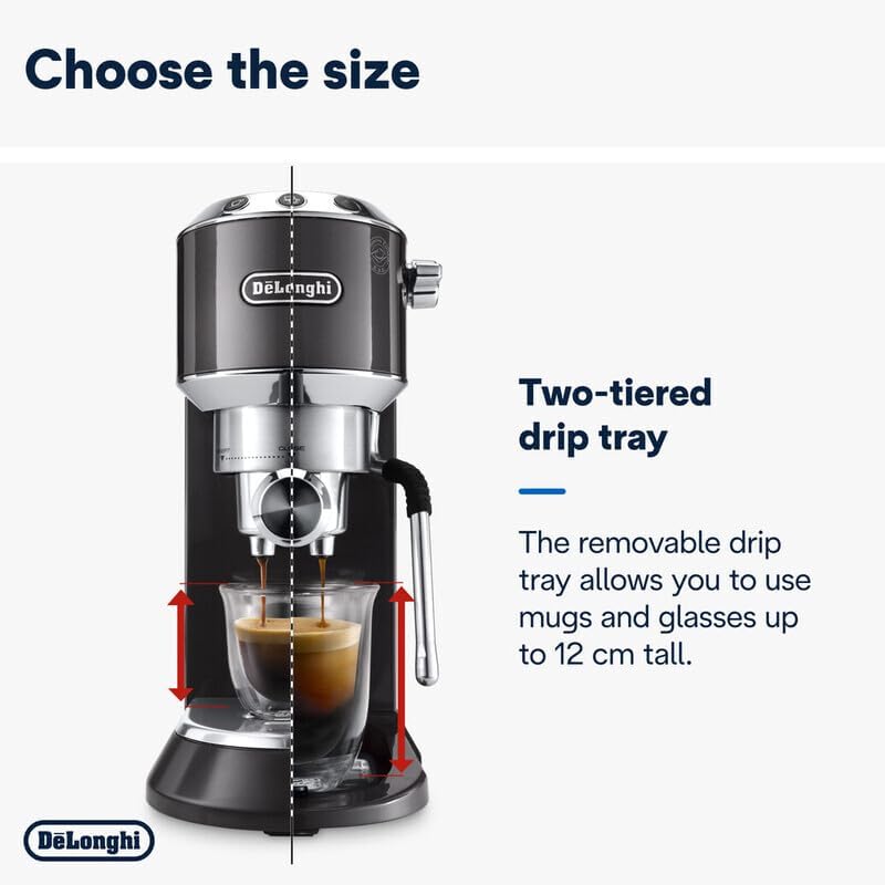 De'Longhi Dedica Arte EC885.GY, Traditional Barista Pump Espresso Machine, Manual Coffee Machine, My LatteArt Steam Wand, Compact Design 15cm Wide, Fit Mug Up to 13cm, Grey