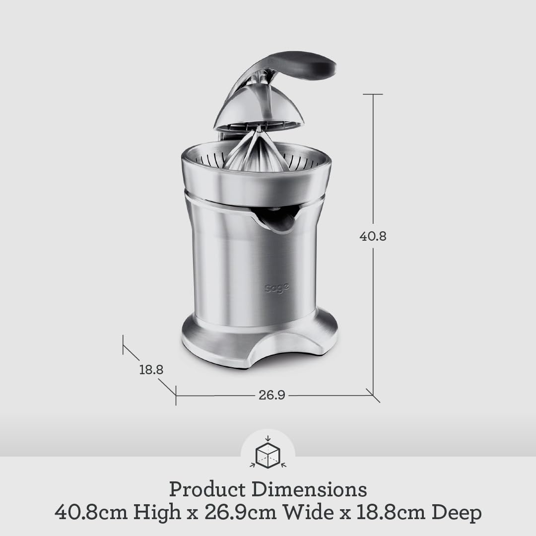Sage - The Citrus Press Pro - Quiet Automatic Orange & Grapefruit Juicer - Lemon & Lime Squeezer - Acid-Resistant Die-Cast Stainless - Dishwasher Safe - Brushed Aluminium