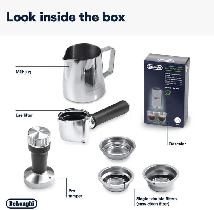 De'Longhi Dedica Arte EC885.GY, Traditional Barista Pump Espresso Machine, Manual Coffee Machine, My LatteArt Steam Wand, Compact Design 15cm Wide, Fit Mug Up to 13cm, Grey