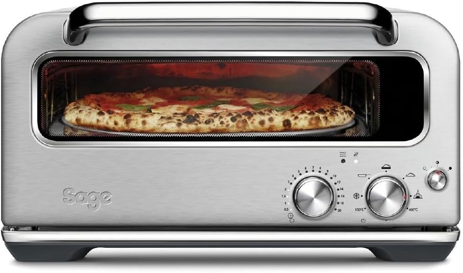 Sage - The Smart Oven Pizzaiolo - Brick Oven for Wood Fired Style Pizza - Leopard Spotted Crust 400°C, 7 Presets & Manual Mode - Peel & Pan included - Brushed Stainless Steel