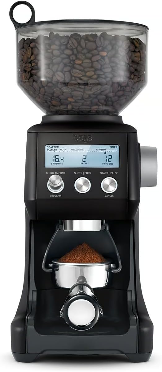 Sage - The Smart Grinder Pro - Conical Burr Coffee Grinder - Programmable, Automatic - 450g Coffee Bean Capacity, 60 Precise Grind Settings - Black Truffle