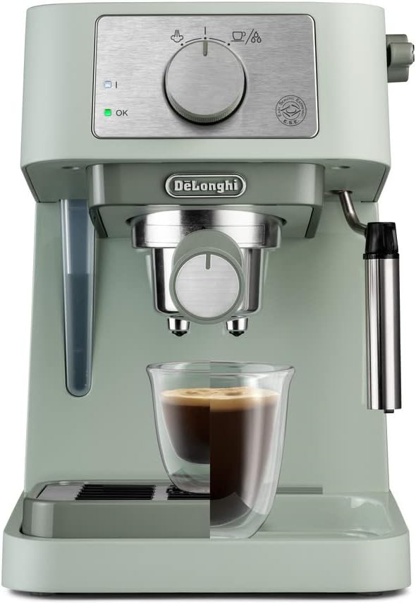 De'Longhi Manual Coffee Machine Stilosa EC260.GR, 15 Bar Pressure, Cappuccino System, Automatic Switch-Off, Compatible with ESE pods, 2 Level Tray, Capacity 1L, Green