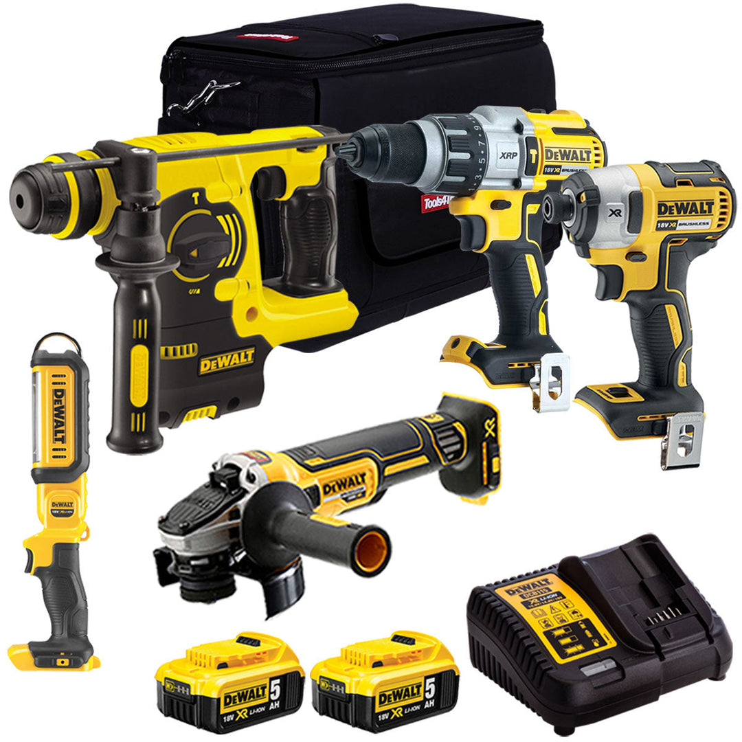 Dewalt 18V 5 Piece Power Tool Kit with 2 x 5.0Ah Battery & Charger T4TKIT-182