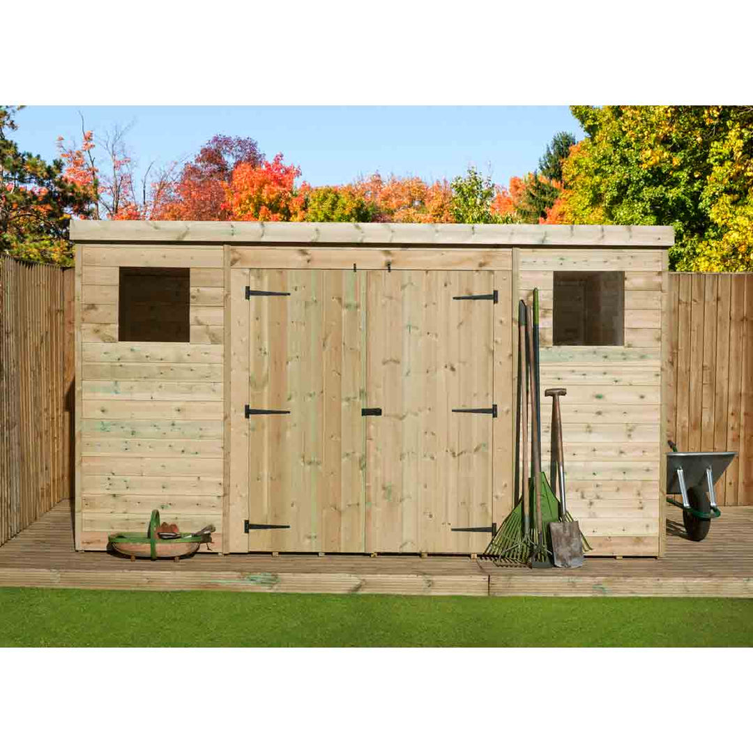 Empire 5000 Pent 14x8ft Wooden Garden Shed Double Door Centre Windows