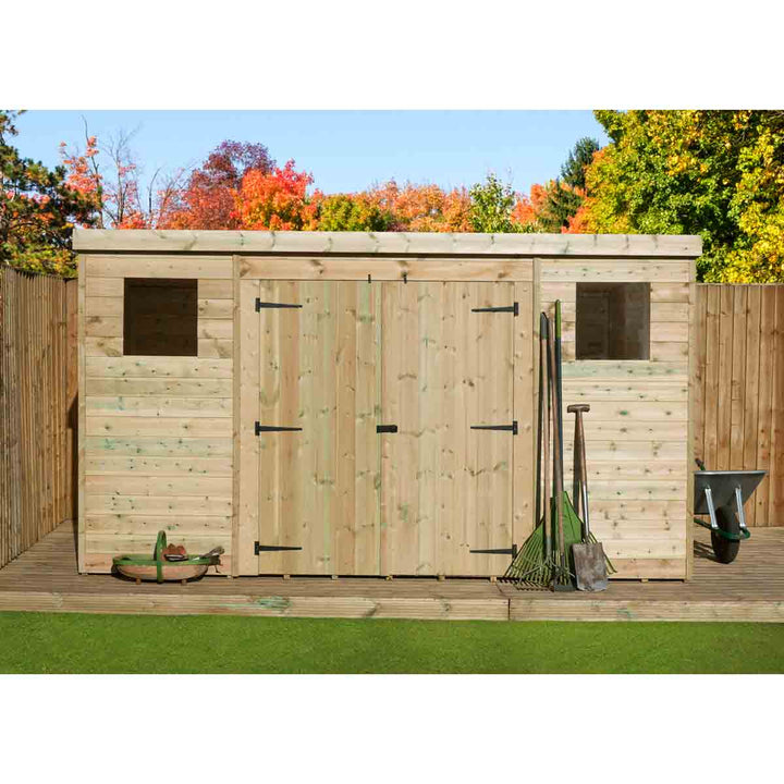 Empire 5000 Pent 14x8ft Wooden Garden Shed Double Door Centre Windows