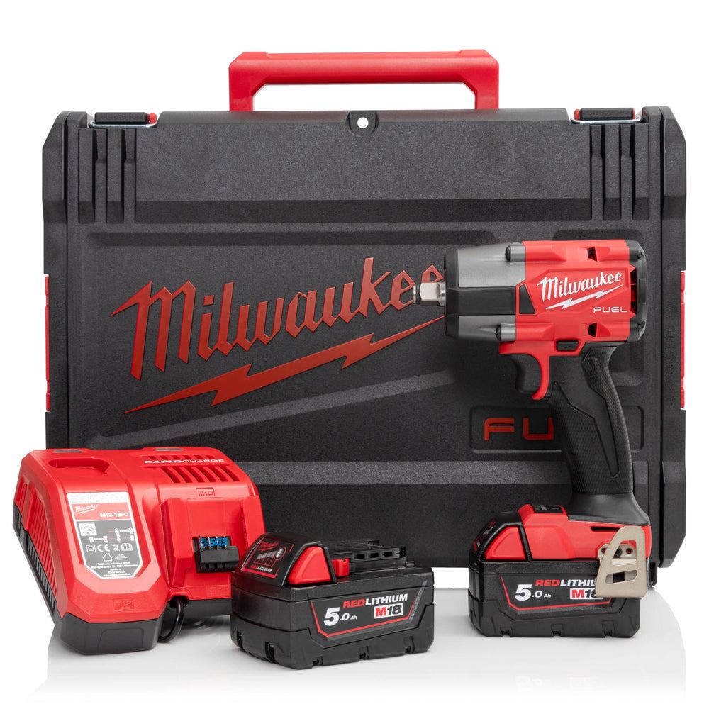Milwaukee M18FMTIW2F12-502X 18V Fuel Brushless 1/2" Mid-Torque Impact Wrench with 2 x 5.0Ah Batteries Charger &amp; Case 4933478451