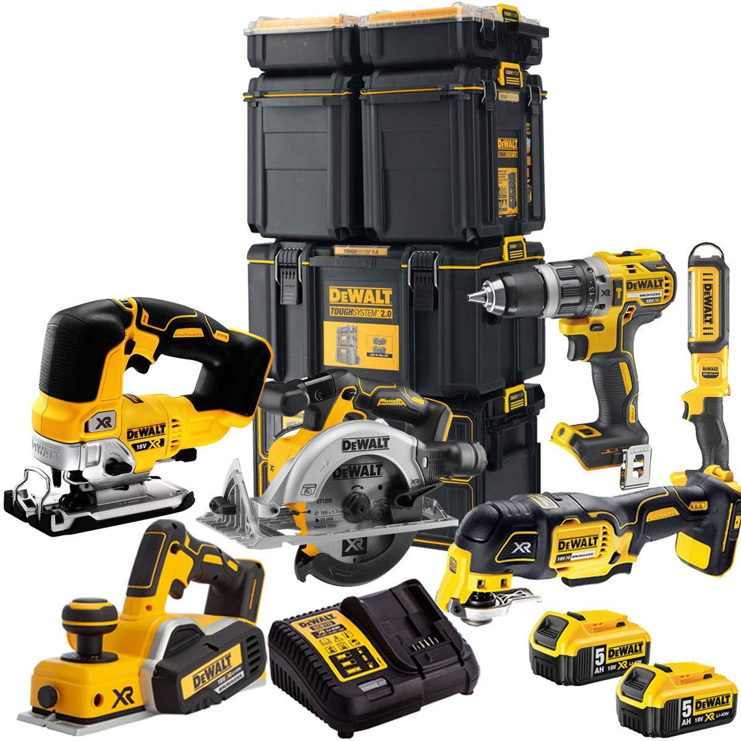 DeWalt DCKT4T6P5 18V XR 6 Piece Power Tool Kit with 2 x 5.0Ah Batteries & Toughsystem Box