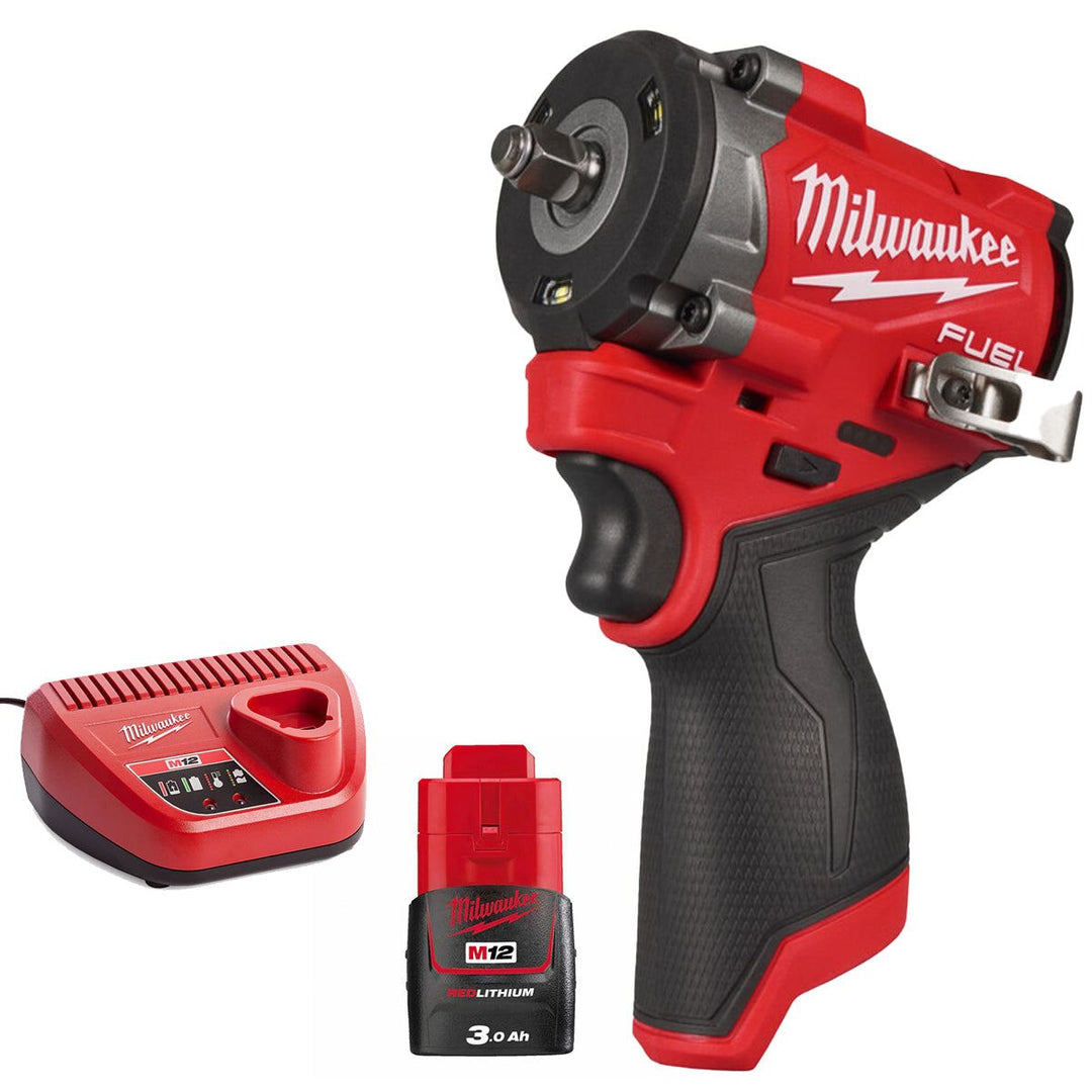 Milwaukee M12FCIWF38G3-0 12V Brushless 3/8" Impact Wrench with 1 x 3.0Ah Battery & Charger