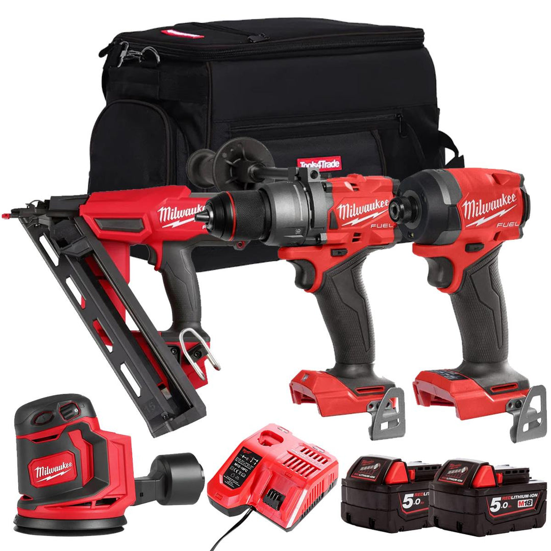 Milwaukee M18FPP19Z-502B 18V 4 Piece Power Tool Kit With 2 x 5.0Ah Batteries Charger & Bag