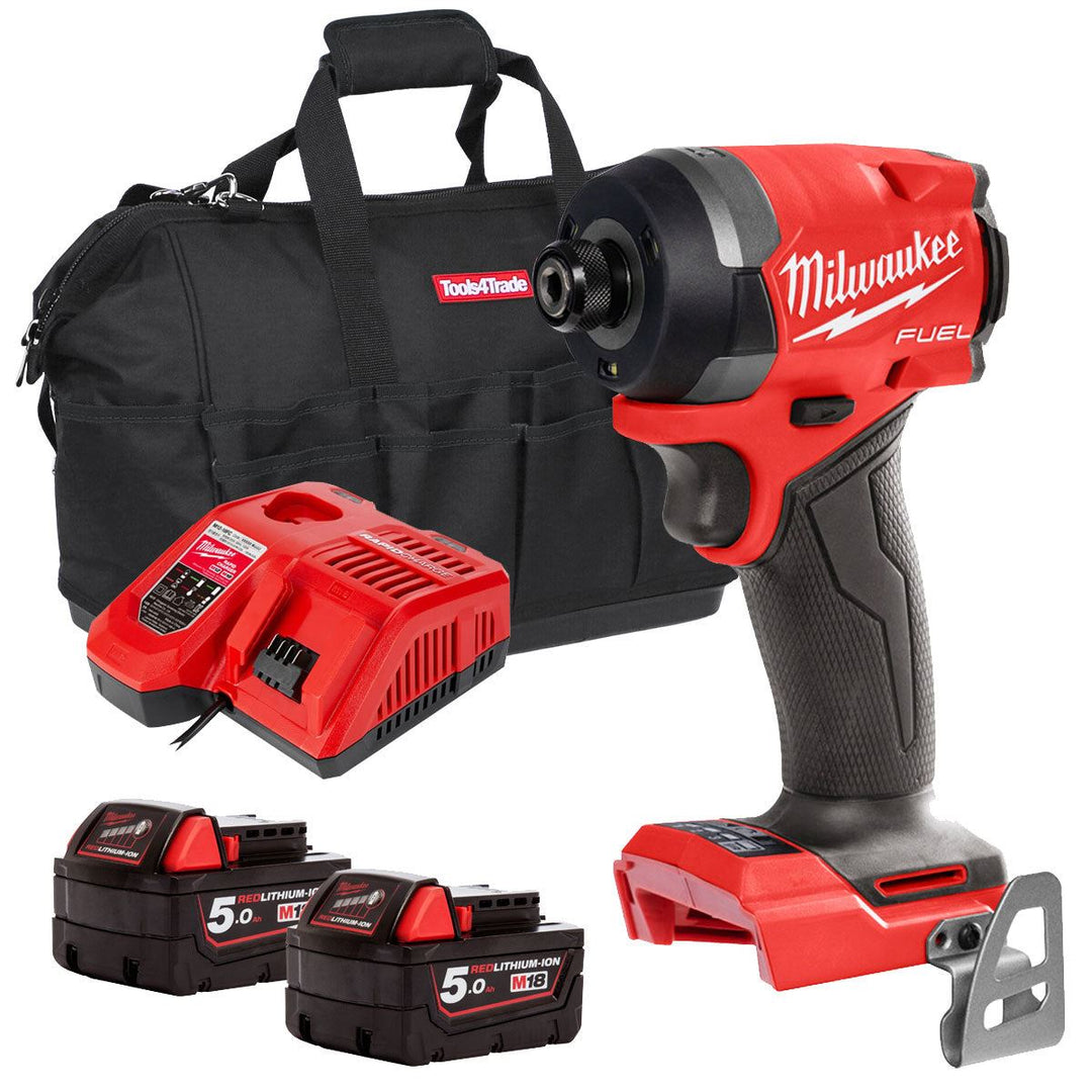 Milwaukee M18FID3-0 18V Fuel Brushless 1/4" Impact Driver with 2 x 5.0Ah Battery, Charger &amp; Bag