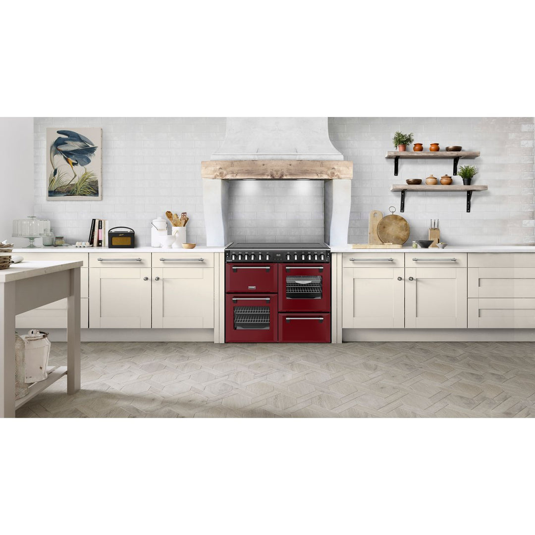Stoves Richmond Deluxe 100Ei 100cm wide Electric Range Cooker with Induction Hob - Garnet Red - A Rated