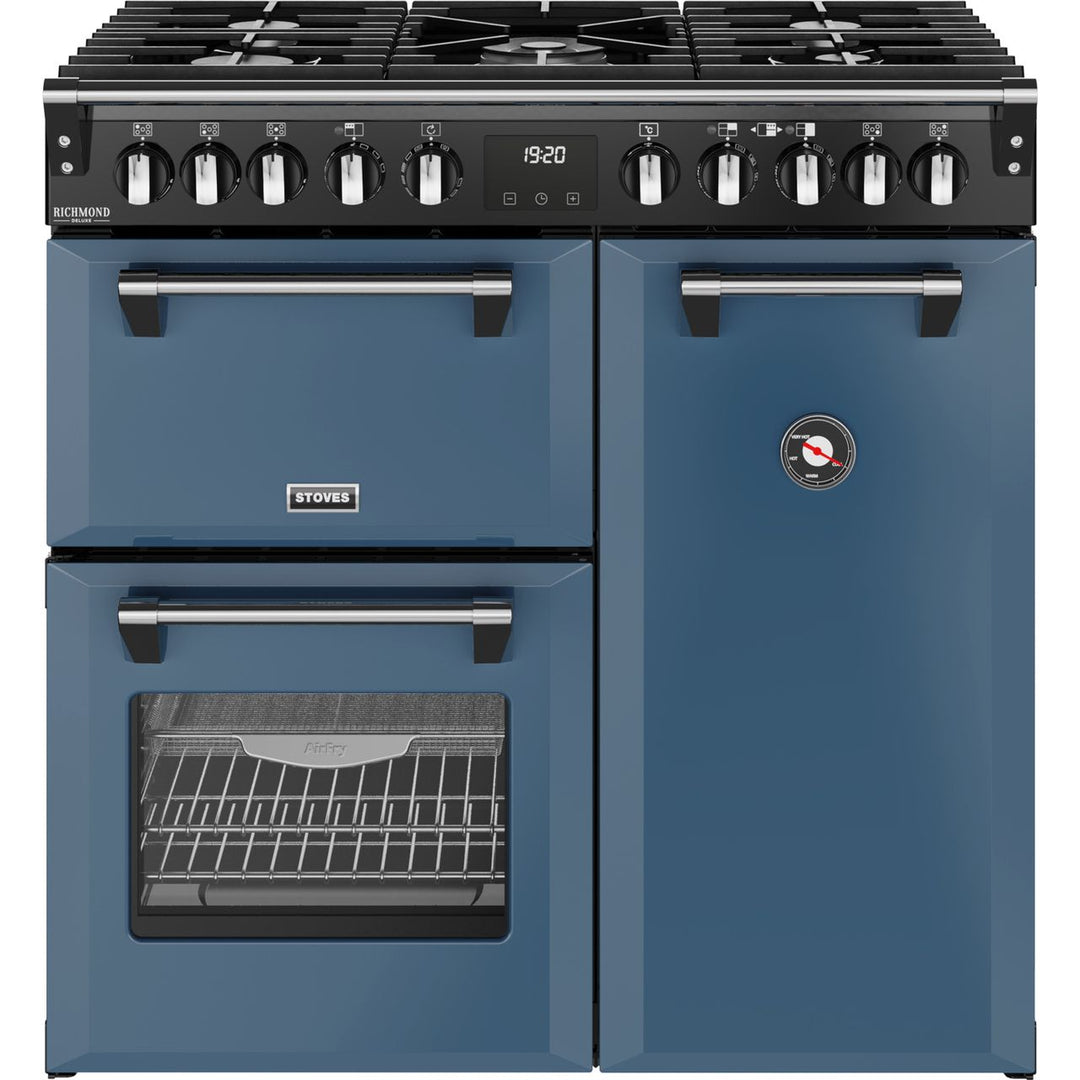 Stoves Richmond Deluxe 90DF 90cm wide Dual Fuel Range Cooker with Gas Hob - Twilight Blue