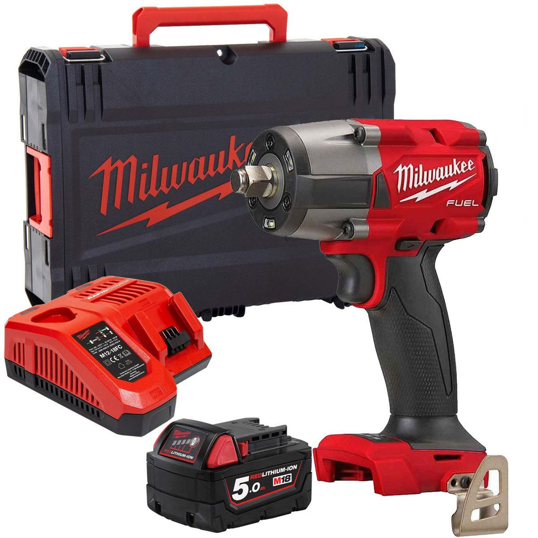 Milwaukee M18FMTIW2F12-0X 18V Brushless 1/2" Impact Wrench with 1 x 5.0Ah Battery Charger &amp; Case