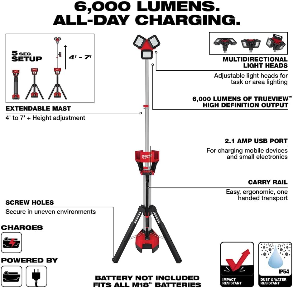 Milwaukee Electric - M18 Rocket Tower Light/Charger Tool ONLY Model: 2136-20