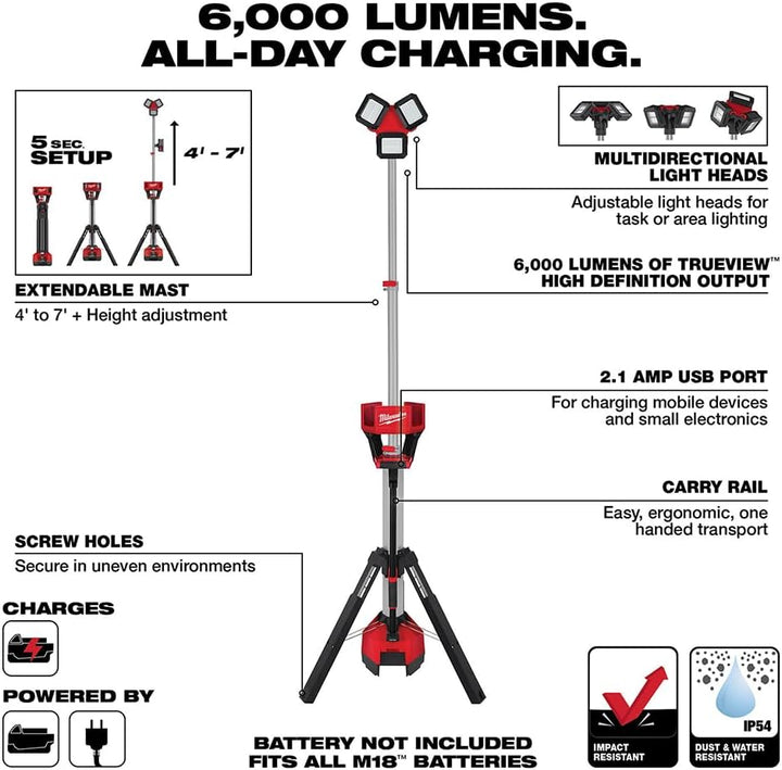 Milwaukee Electric - M18 Rocket Tower Light/Charger Tool ONLY Model: 2136-20