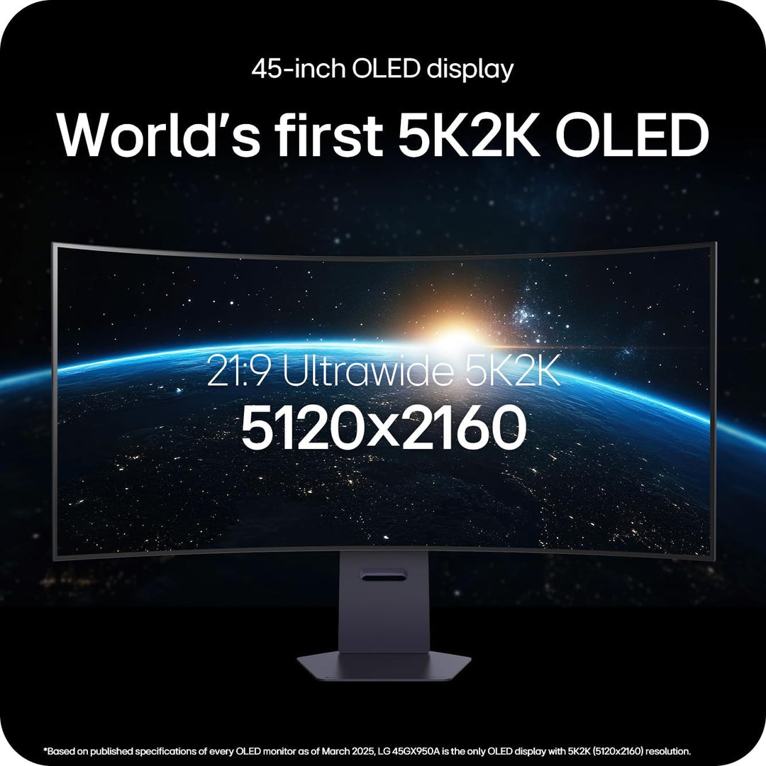 LG UltraGear OLED GX9 Gaming Monitor 45GX950A-B - 5K2K 45 Inch WOLED Curved, Dual-mode 165-330Hz, 0.03ms, 275-1300nits, FreeSync Premium Pro, HDR 400, Speakers, DP 2.1, HDMI 2.1, USB-C, Black