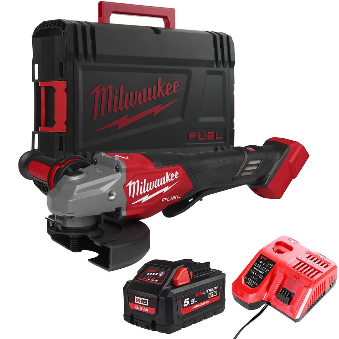 Milwaukee M18FHSAG125XPDB2-0X FUEL 18V 125mm Angle Grinder with 1 x 5.5Ah Battery Charger & Case