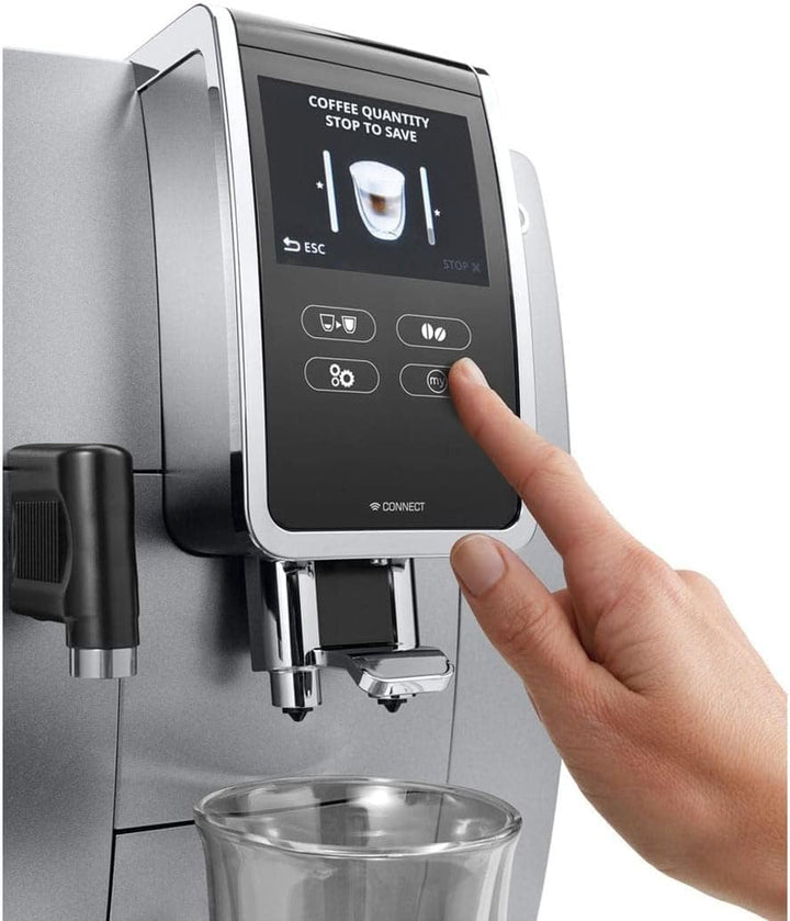 De'Longhi Dinamica Plus Perfetto ECAM370.85.SB, Coffee Bean Machine, Espresso Coffee Maker with LatteCrema System for Automatic Cappuccino, Dedicated App, Touch Display, Silver/Black