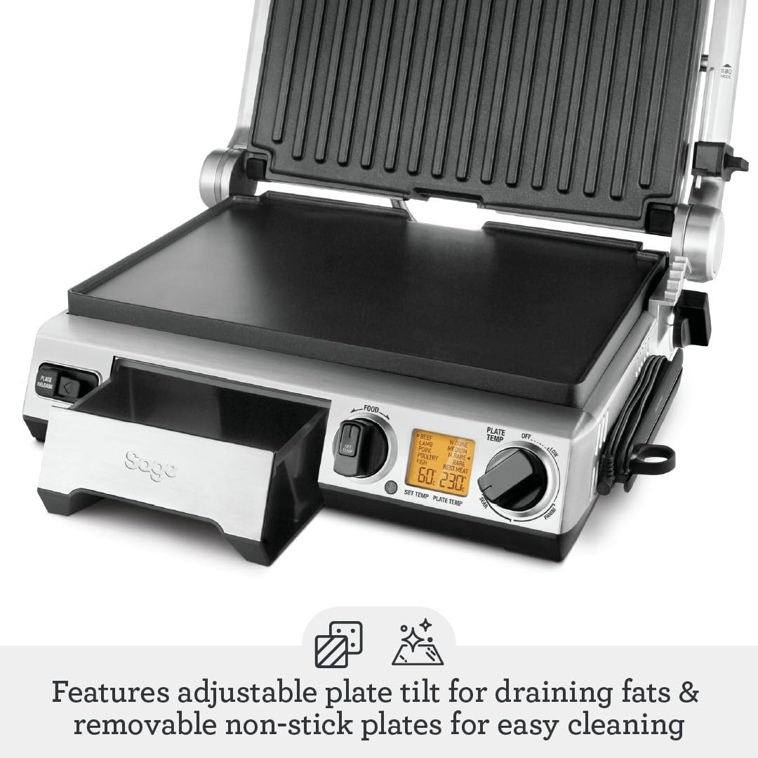 Sage - The BBQ & Press Grill - One-Touch Perfect Panini, Burger & Steak, Brushed Stainless Steel