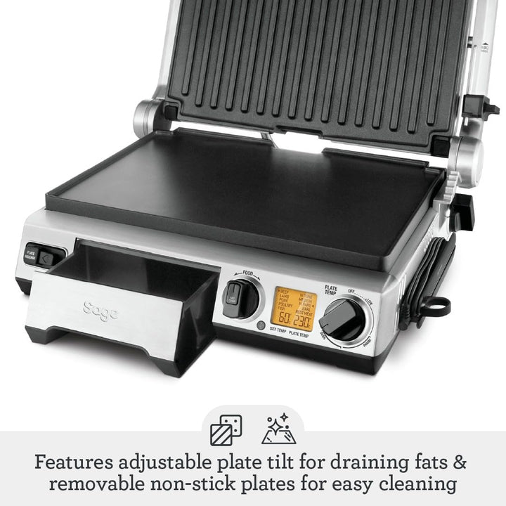 Sage - The BBQ & Press Grill - One-Touch Perfect Panini, Burger & Steak, Brushed Stainless Steel