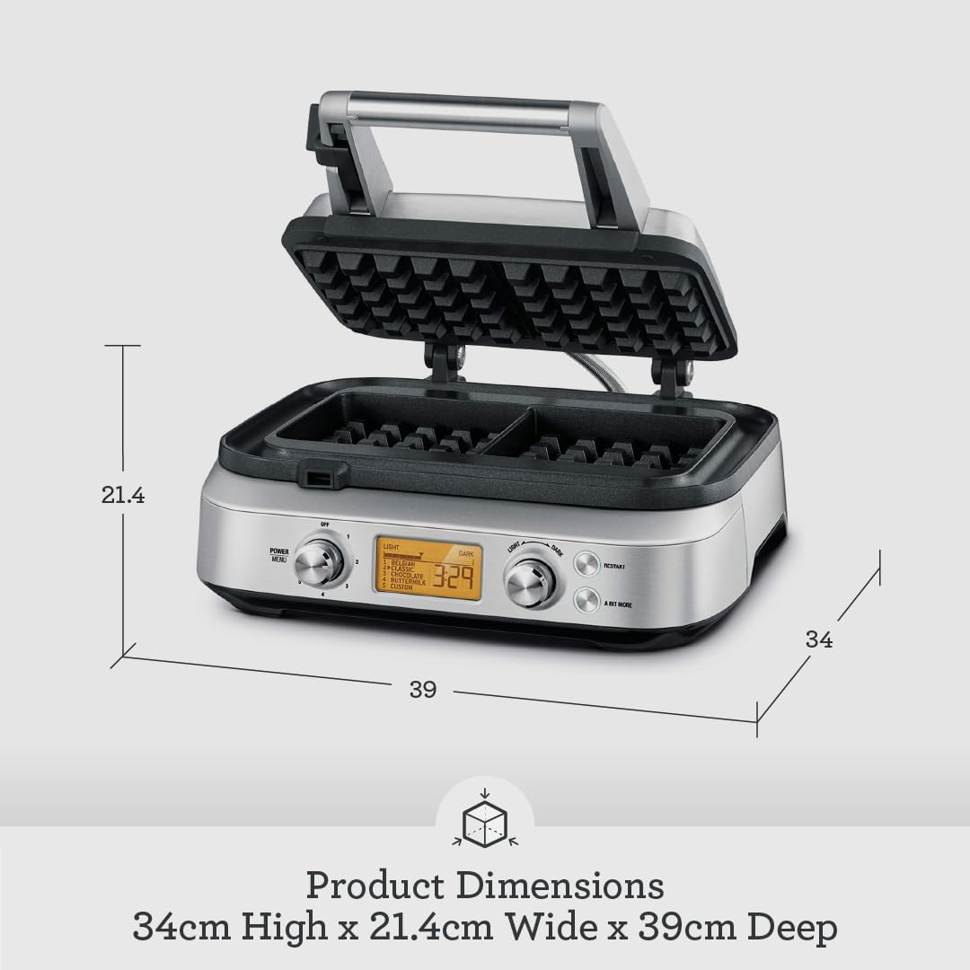 Sage - The Smart Waffle Pro - 2-Slice Waffle Maker with LCD Display - Belgian, Classic, Chocolate, Buttermilk & Custom Settings - Brushed Stainless Steel