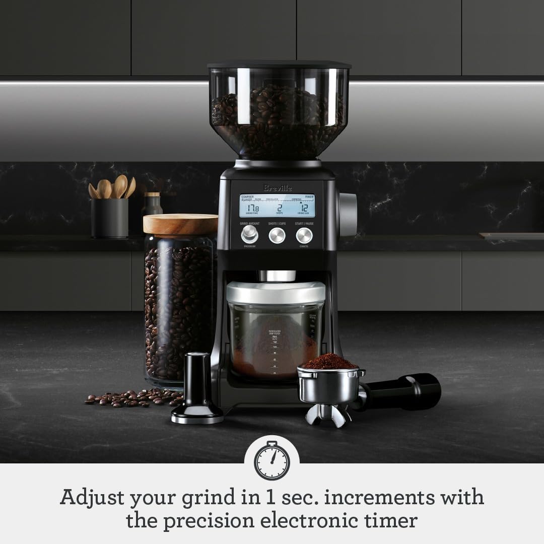 Sage - The Smart Grinder Pro - Conical Burr Coffee Grinder - Programmable, Automatic - 450g Coffee Bean Capacity, 60 Precise Grind Settings - Black Truffle