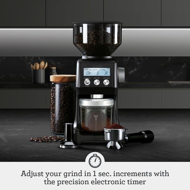Sage - The Smart Grinder Pro - Conical Burr Coffee Grinder - Programmable, Automatic - 450g Coffee Bean Capacity, 60 Precise Grind Settings - Black Truffle