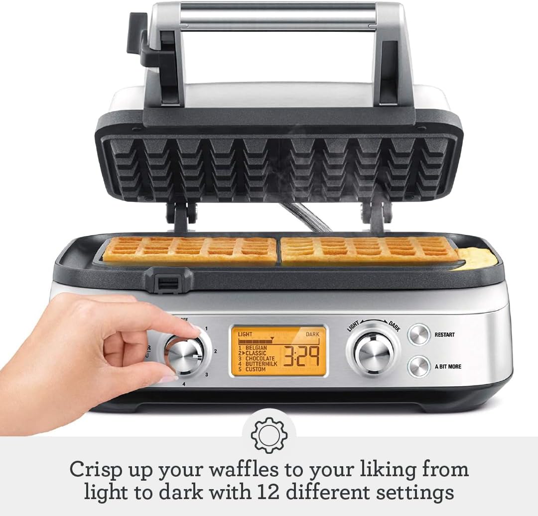 Sage - The Smart Waffle Pro - 2-Slice Waffle Maker with LCD Display - Belgian, Classic, Chocolate, Buttermilk & Custom Settings - Brushed Stainless Steel