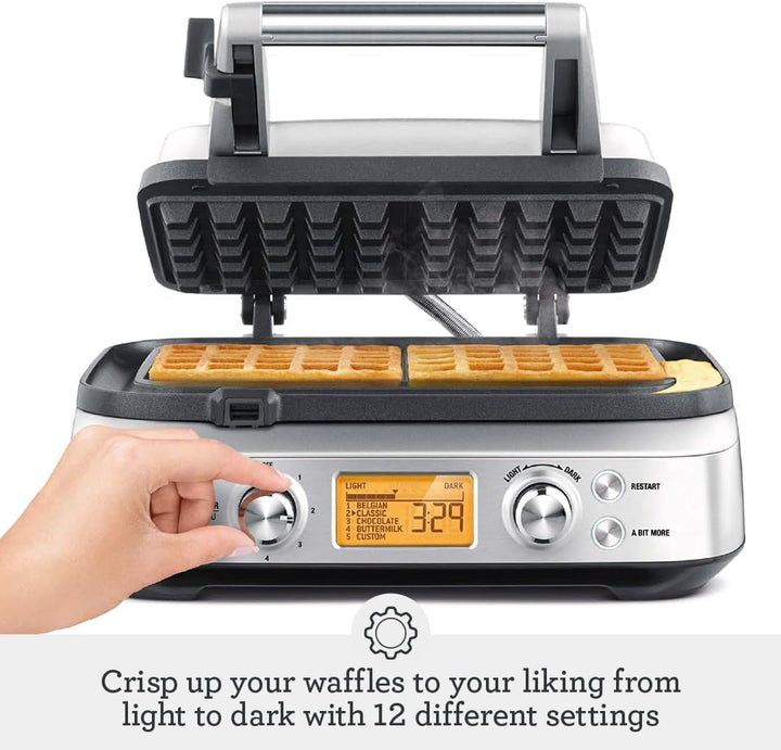 Sage - The Smart Waffle Pro - 2-Slice Waffle Maker with LCD Display - Belgian, Classic, Chocolate, Buttermilk & Custom Settings - Brushed Stainless Steel