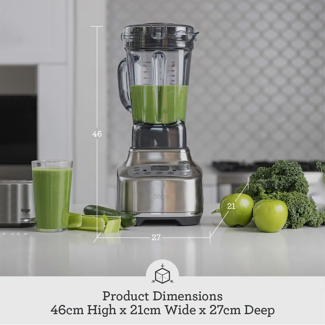 Sage - The Super Q - Quick and Quiet Blender - 5 Programs, 2400 W, 12 Speed Settings, 2 L Jug, 700 ml Cup - Smoothie Maker, Soup, Crushed Ice - Mix, Puree, Cocktails, Sauce - Brushed Stainless Steel