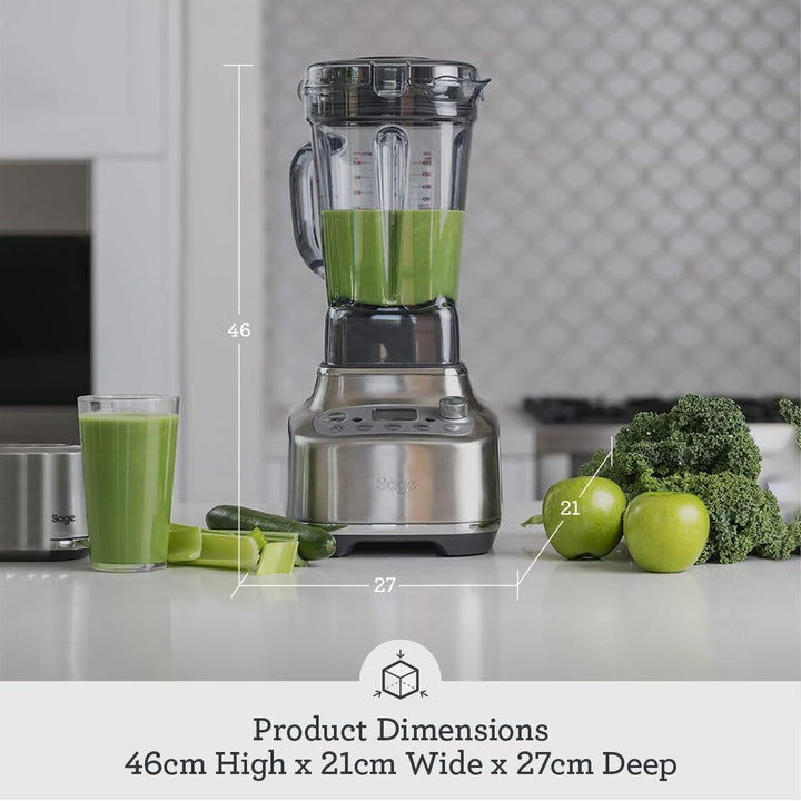 Sage - The Super Q - Quick and Quiet Blender - 5 Programs, 2400 W, 12 Speed Settings, 2 L Jug, 700 ml Cup - Smoothie Maker, Soup, Crushed Ice - Mix, Puree, Cocktails, Sauce - Brushed Stainless Steel