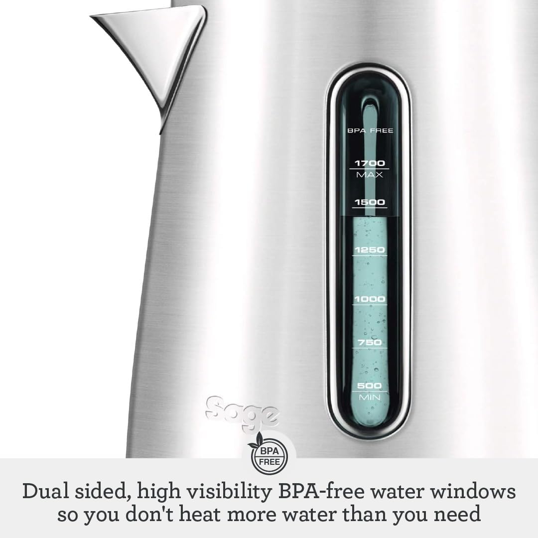 Sage - The Soft Top Luxe Quiet Electric Kettle - Fast Boil, Opens Softly, Elegant Design - 1.7 L Capacity, Cordless, 2400 W - Black Stainless Steel