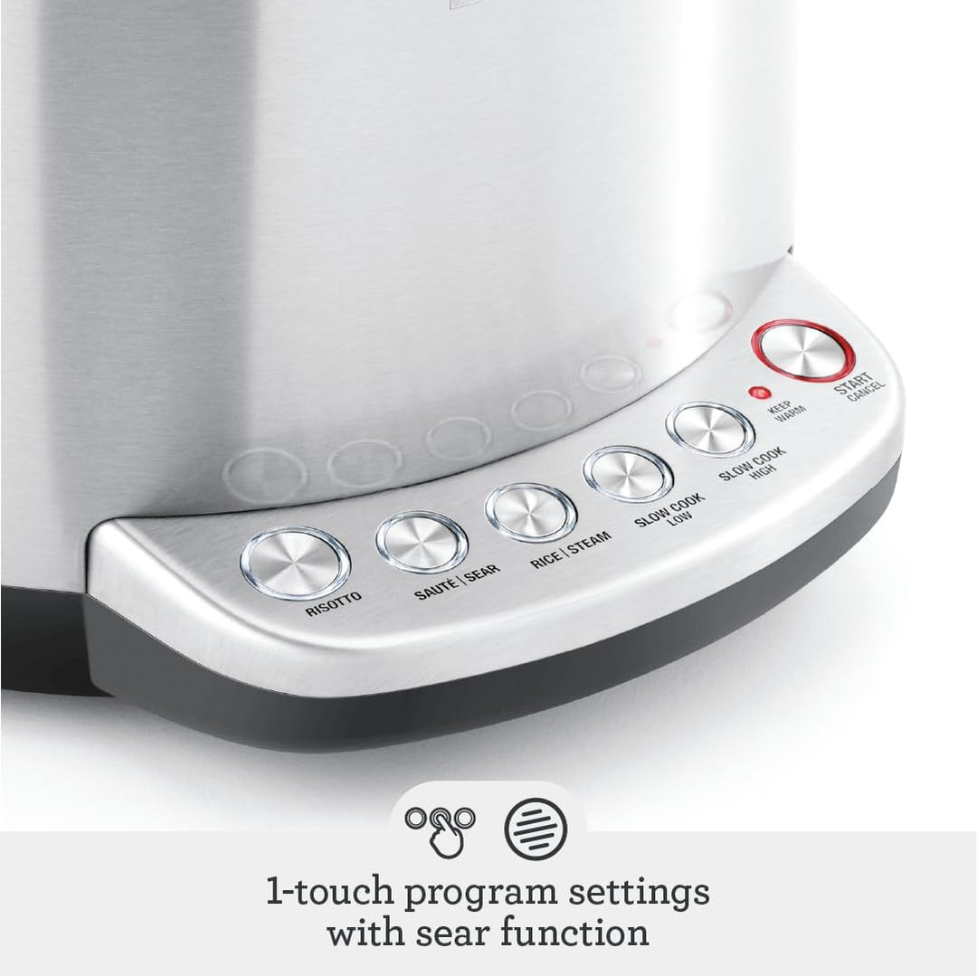 Sage - The Risotto Plus - Multi Cooker with Stir Free Risotto - Sauté, Rice, Steam, Sear, Slow Cook Low/High & Auto Keep Warm Functionality - Brushed Stainless Steel