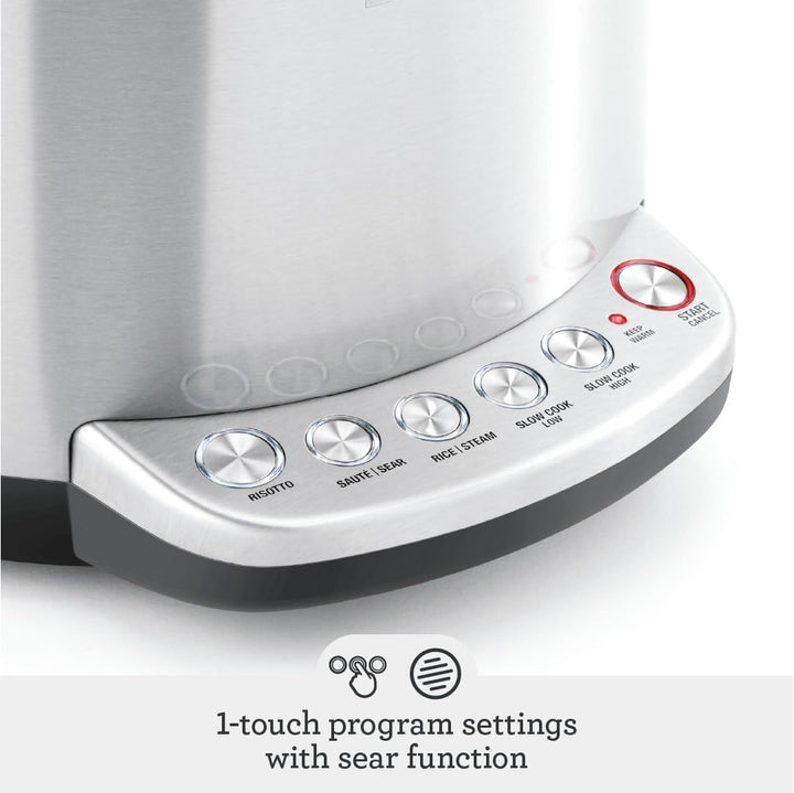 Sage - The Risotto Plus - Multi Cooker with Stir Free Risotto - Sauté, Rice, Steam, Sear, Slow Cook Low/High & Auto Keep Warm Functionality - Brushed Stainless Steel