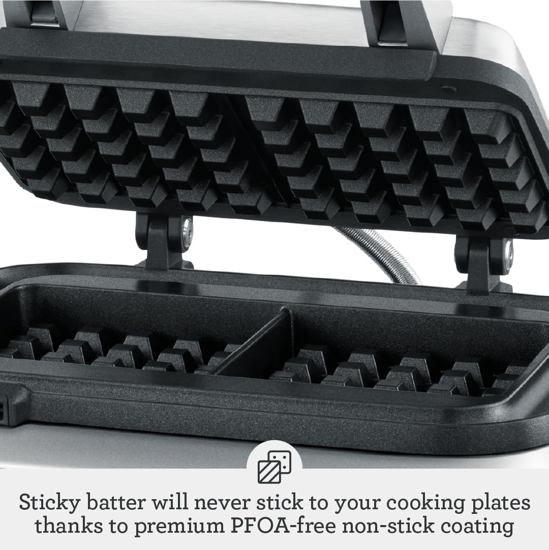 Sage - The Smart Waffle Pro - 2-Slice Waffle Maker with LCD Display - Belgian, Classic, Chocolate, Buttermilk & Custom Settings - Brushed Stainless Steel