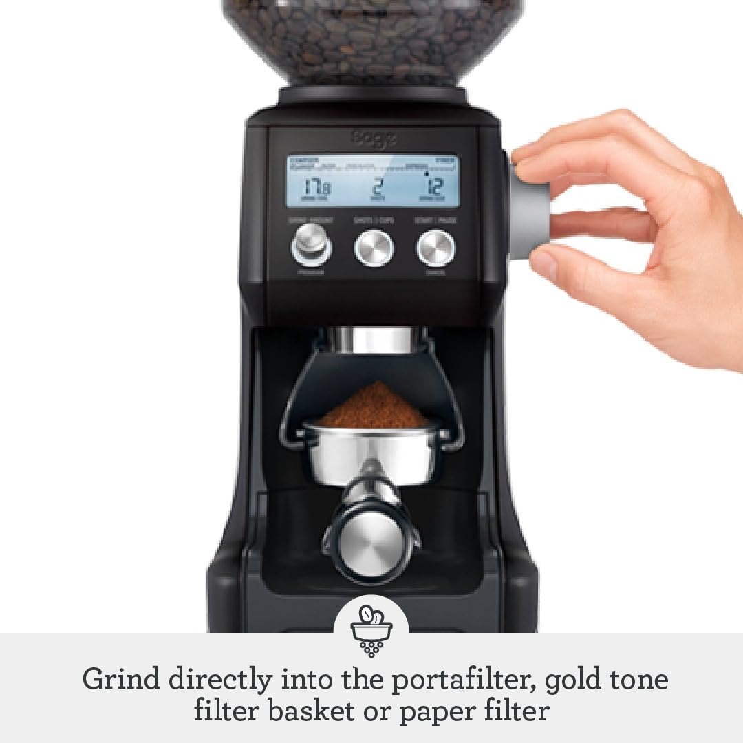 Sage - The Smart Grinder Pro - Conical Burr Coffee Grinder - Programmable, Automatic - 450g Coffee Bean Capacity, 60 Precise Grind Settings - Black Truffle