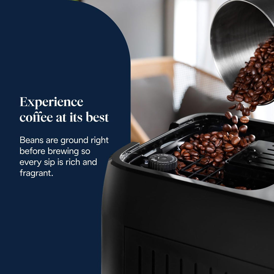 De'Longhi ECAM322.70.SB Magnifica Plus Automatic Coffee Machine with LatteCrema Hot, Bean to Cup Espresso Machine with 18 One-Touch Recipes, Full-Touch Control Panel, 1450W, Silver/Black